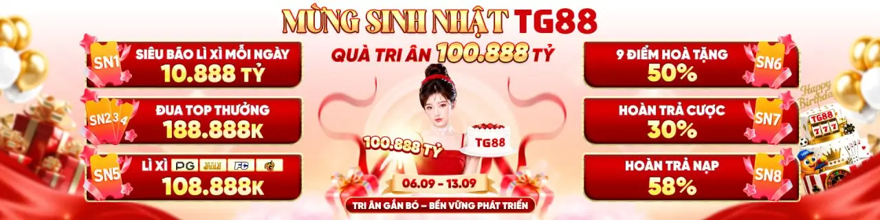 TG88 ⭐ Trang Chủ Chính Thức T11/2026 | TG88 Đăng Ký Bú 188K 9 Mừng sinh nhật tg88 thưởng 100 tỷ